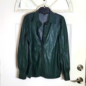 Olive Green Faux Leather Button Down Shirt Size M